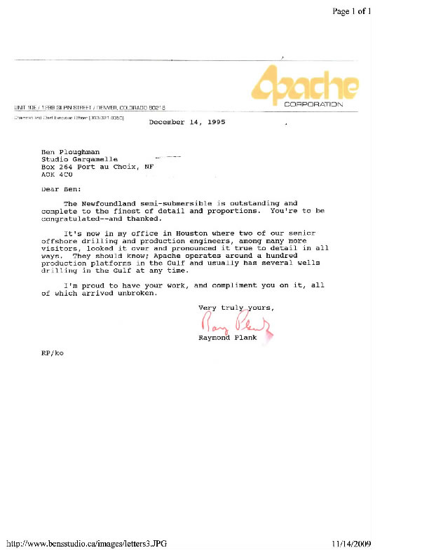 Apache Oil Corporation CEO Letter